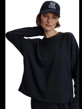 Varley Horton Side Zip Sweatshirt Navy Blue Brushed Rib Pullover Sz S Oversized